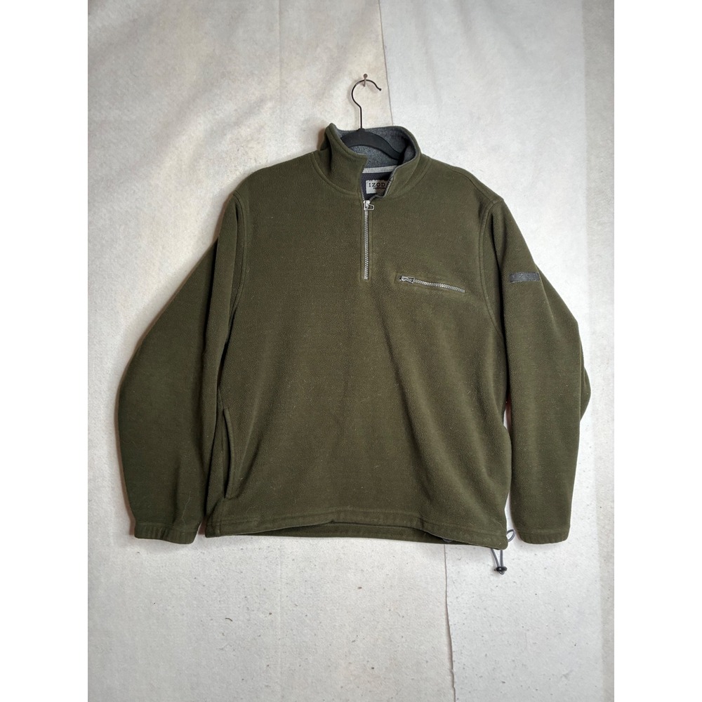 IZOD PerformX Mens Medium Olive Green Fleece Quarter Zip Pullover Sweater 3464